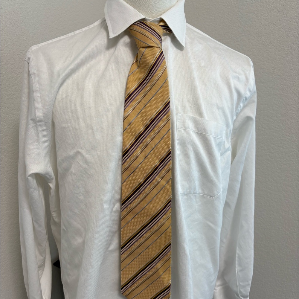 Hugo Boss Mustard Gold and Burgundy Striped Silk Tie